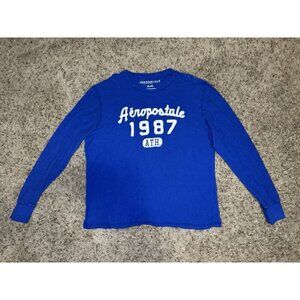 AEROPOSTALE Blue Long Sleeve Thermal Pullover Crewneck Shirt Y2k 90s College 2XL